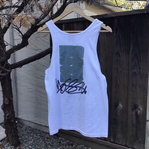 Vintage 90s Mossimo Graffiti Logo USA Tank Top – White Sleeveless Shirt Small